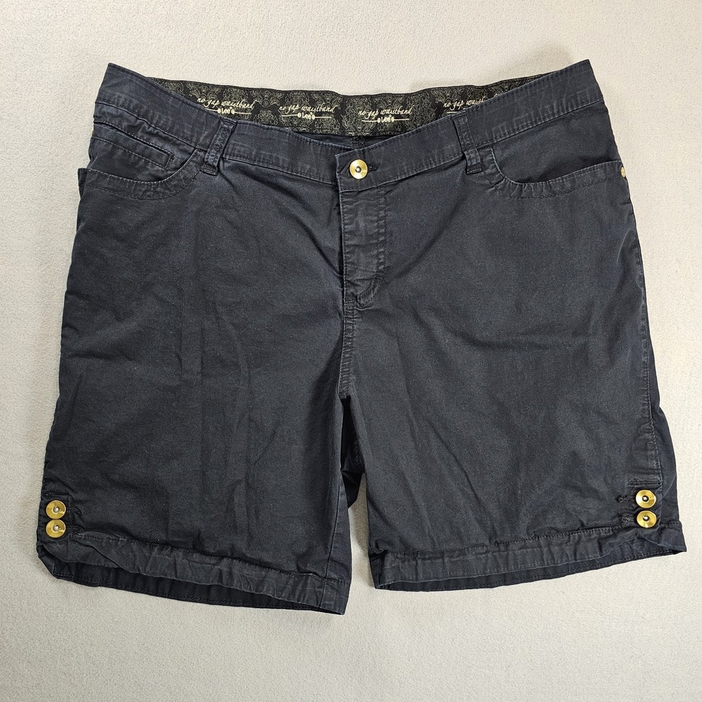 Lee Womens 16W No Gap Waistband Bermuda Shorts Navy Stretch Gold Button